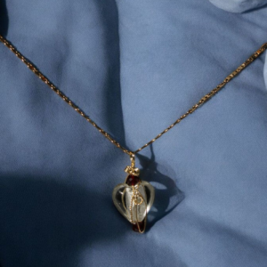 Corazón de Murano con Lámina Plateada y Cadena en Laminado de Oro