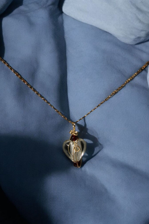 Corazón de Murano con Lámina Plateada y Cadena en Laminado de Oro
