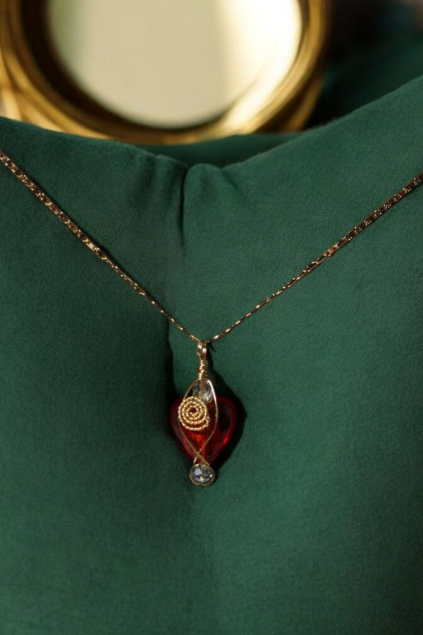 Corazon de Murano Rojo y Cadena en Oro Laminado - Imagen 2