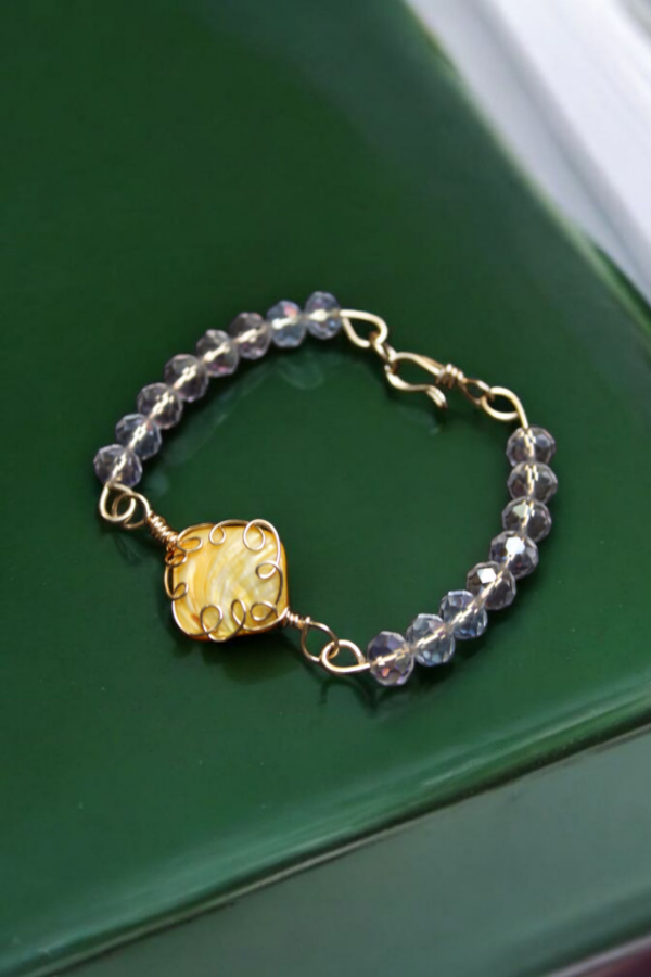 Pulsera Concha Nácar y Cristal Blanco - Imagen 2